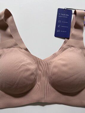 Honey Love  Soft Form V Neck Bra (Large) in Sand color